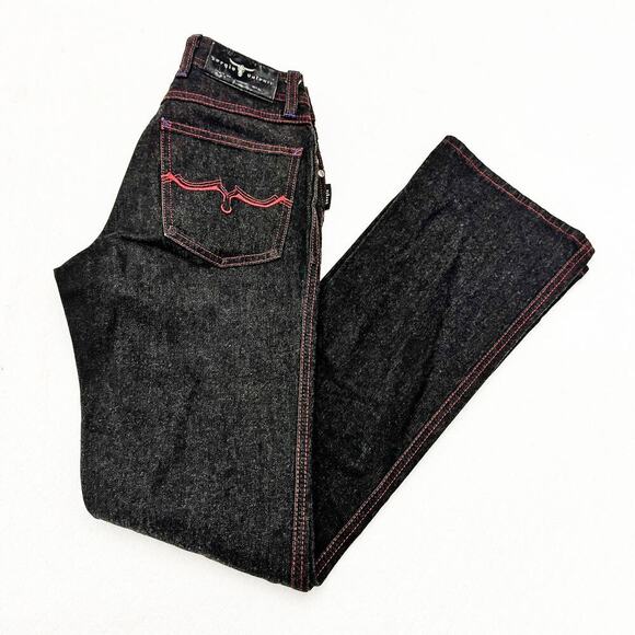 Sergio Valente Black Wide Leg Denim jeans Red Contrast Stitching Size 25 - Picture 7 of 7